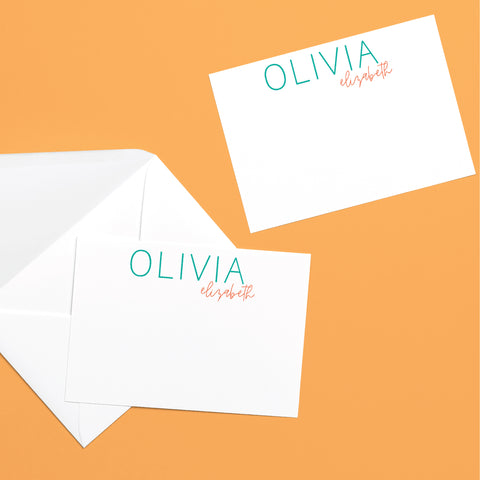 Thin Line & Script Personalized Flat Notecards