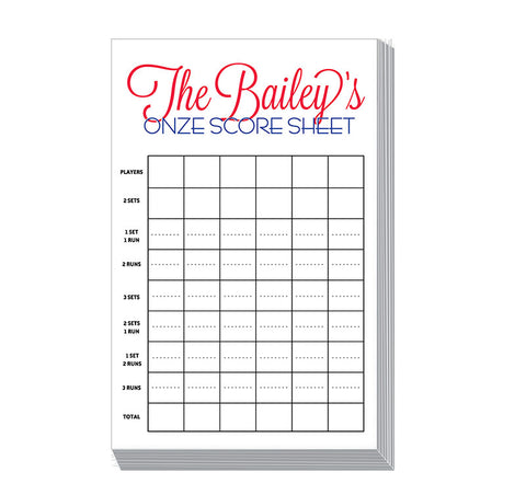 Personalized Onze Score Sheet Pad