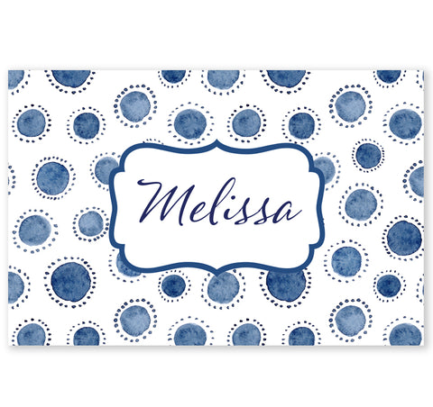 Personalized Note Cards - Set of 10 - Indigo Dots