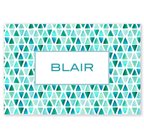 Personalized Note Cards - Set of 10 - BlueGreen Triangles
