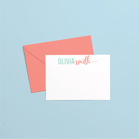 Block & Script Personalized Flat Notecards