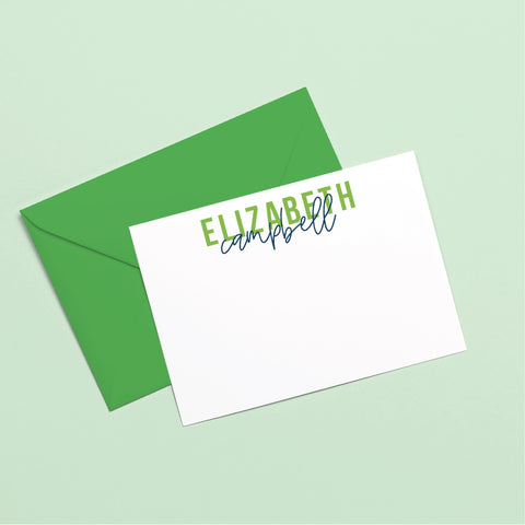 Stacked Block & Simple Script Personalized Flat Notecards