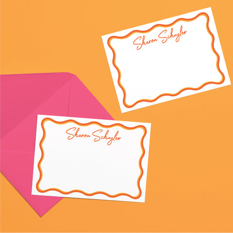Wavy Bordered Personalized Flat Notecards