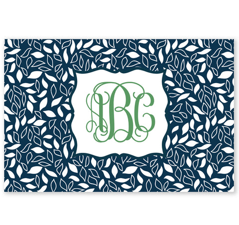 Personalized Note Cards - Set of 10 - Navy Leaves