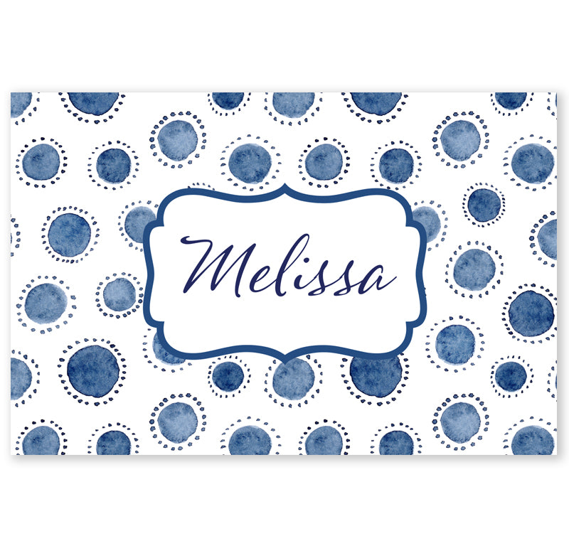 Personalized Note Cards - Set of 10 - Indigo Dots
